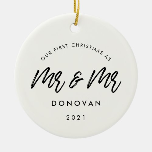 Modern Our First Christmas gay couple photo Ceramic Ornament