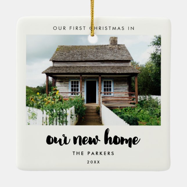 Modern Our First Christmas in our new home Ceramic Ornament (Back)