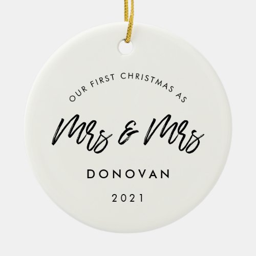 Modern Our First Christmas lesbian couple photo Ceramic Ornament