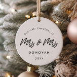 Modern Our First Christmas Lesbian Couple Photo Ceramic Ornament<br><div class="desc">A modern typography for this photo ornaments gifts. To customize with your favorite picture. You can also easily change the color of the font to your liking.</div>
