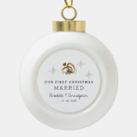 Modern Our First Christmas Married  Ceramic Ball Christmas Ornament