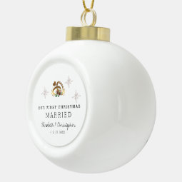 Modern Our First Christmas Married Ceramic Ball Christmas Ornament | Zazzle