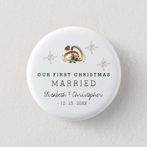 Modern Our First Christmas Married Holiday Button