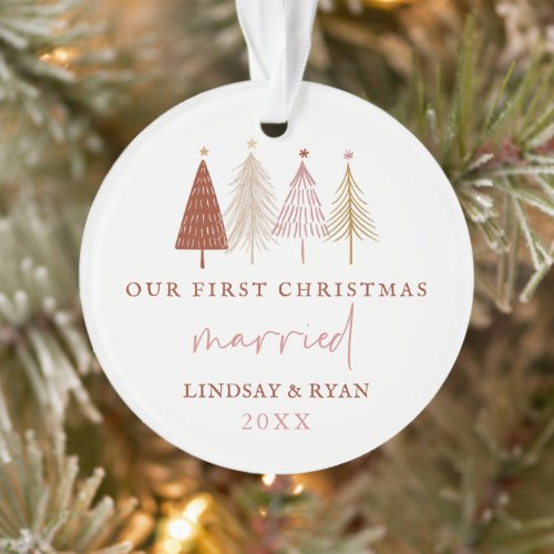 Modern Our First Christmas Married Newlyweds Ornament