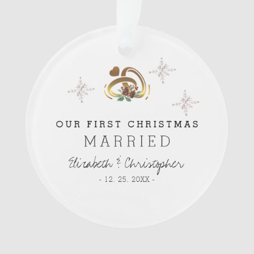 Modern Our First Christmas Married Photo Ceramic  Ornament
