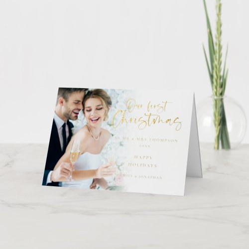 Modern Our First Christmas Mr Mrs Photo Luxury Foil Holiday Card