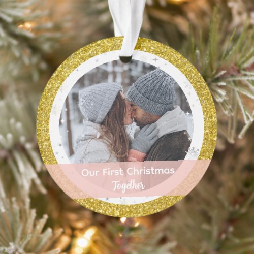 Modern Our First Christmas Together 2 Photos Ornament