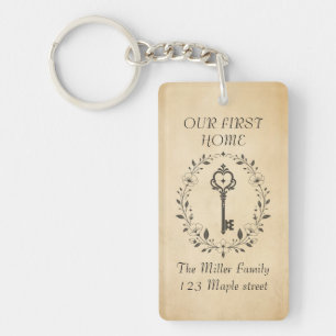 Modern "OUR FIRST HOME" coustom Adress Acrylic Key Keychain