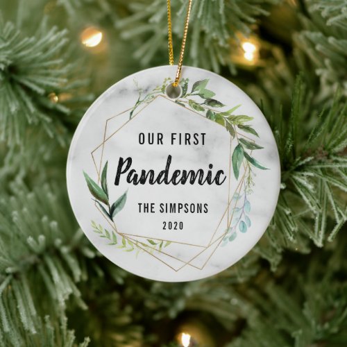 Modern Our First Pandemic Couple Photo Ceramic Ornament