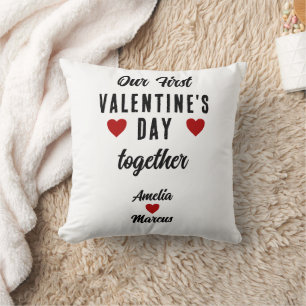 Modern Our First Valentine's Day Together Couple Throw Pillow
