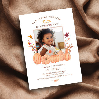 Modern Our Little Pumpking Photo Birthday Invitation