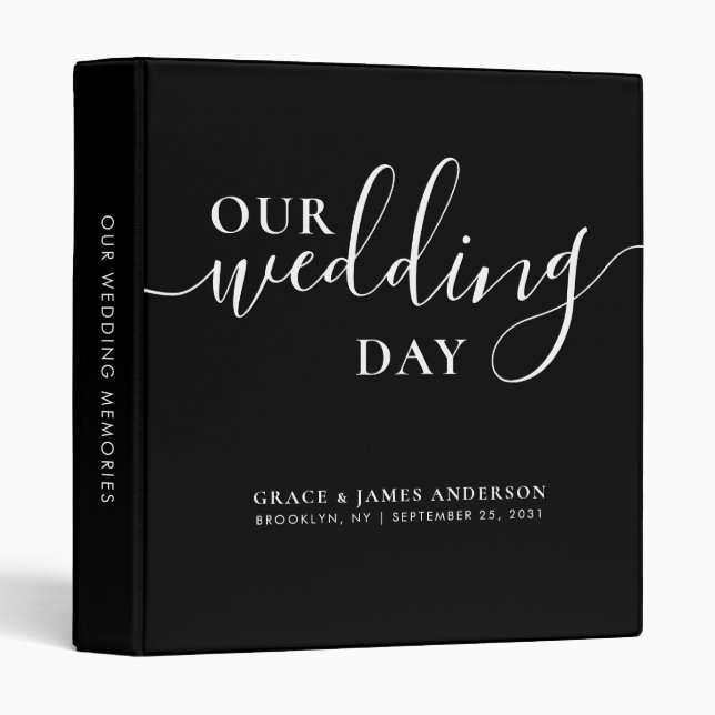 Modern Our Wedding Day Couple Black Wedding Album 3 Ring Binder (Front/Spine)