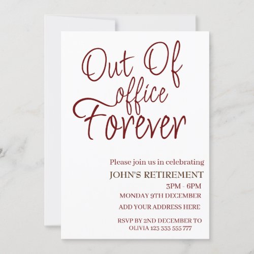 Modern Out of Office Forever Custom Fun Retirement Invitation