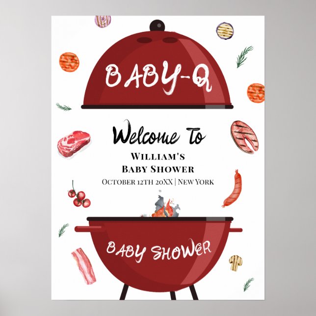 Modern Outdoor Backyard BBQ Baby Shower Welcome Poster (Front)