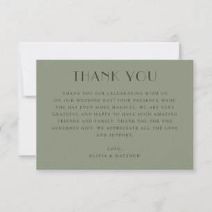Modern Outdoor Garden Wedding   Sage Green Elegant Thank You Card