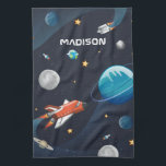 Modern Outer Space Activity in the Galaxy Kitchen Towel<br><div class="desc">Cute outer space kitchen towel you can add a name to make it personal. Check out the other items in this collection below like the throw pillow to match this cool kitchen towel. Add a name by clicking on the "Personalize" link above</div>