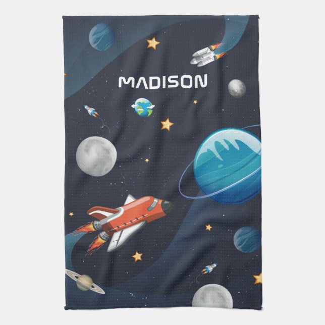 Modern Outer Space Activity in the Galaxy Kitchen Towel (Vertical)