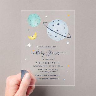 Modern Outer Space Baby Shower Acrylic Invitations