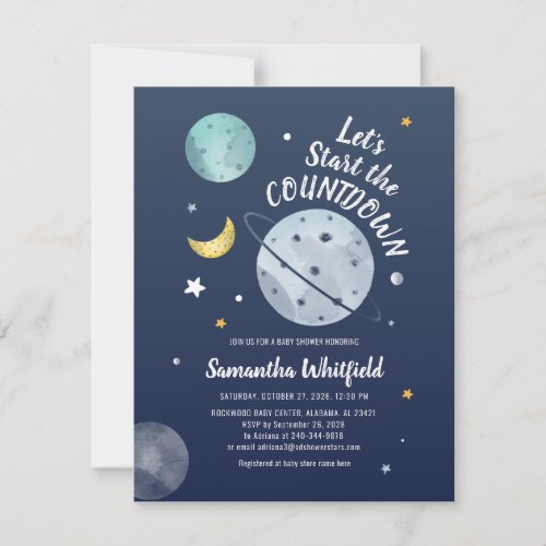 Modern Outer Space Countdown Baby Shower Stars Invitation