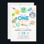 Modern Outer Space Galaxy Moon Kid 1st Birthday Invitation<br><div class="desc">Modern Outer Space Galaxy Moon Kid Blast Off 1st Birthday Invitation</div>