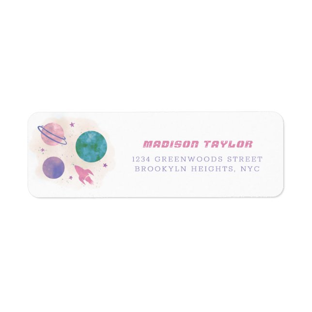 Modern Outer Space Galaxy Pink and Violet Planet Label (Front)