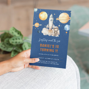 Modern Outer Space Planets Boy First Birthday Invitation