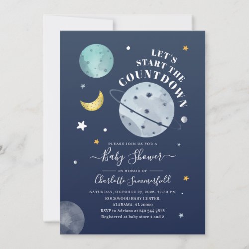 Modern Outer Space Typography Baby Shower  Invitation
