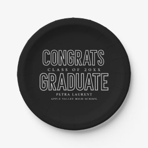 Modern Outline Typography Graduation Party Paper Plates