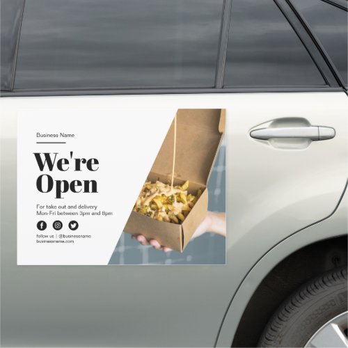 Modern Outside Open For Business Take Out Delivery Car Magnet