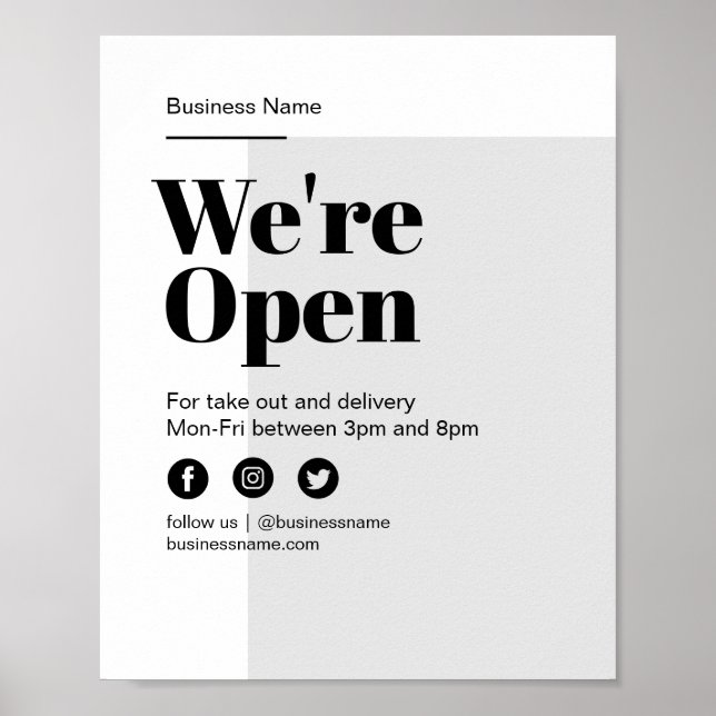Modern Outside Open For Business Take Out Delivery Poster (Front)