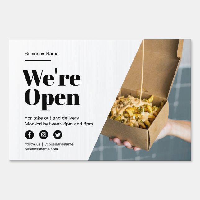 Modern Outside Open For Business Take Out Delivery Sign (Front)