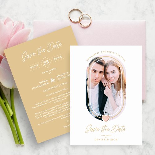Modern Oval Effect Pink Heart Photo Save The Date