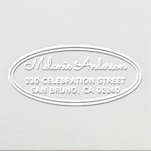 Modern Oval Frame Cute Script Name Return Address Embosser