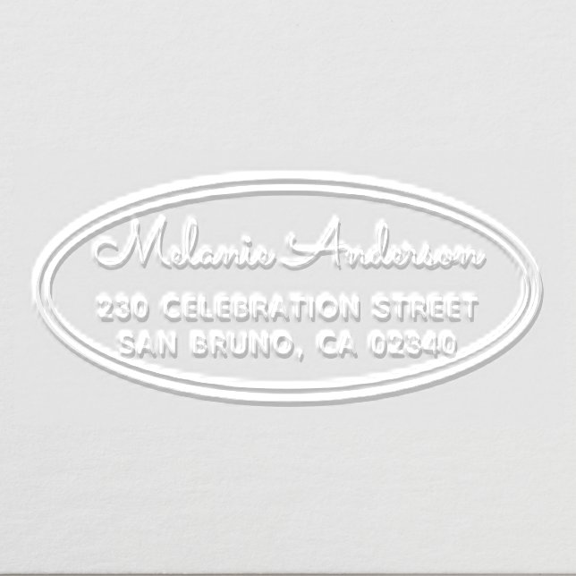 Modern Oval Frame Cute Script Name Return Address Embosser (Design)