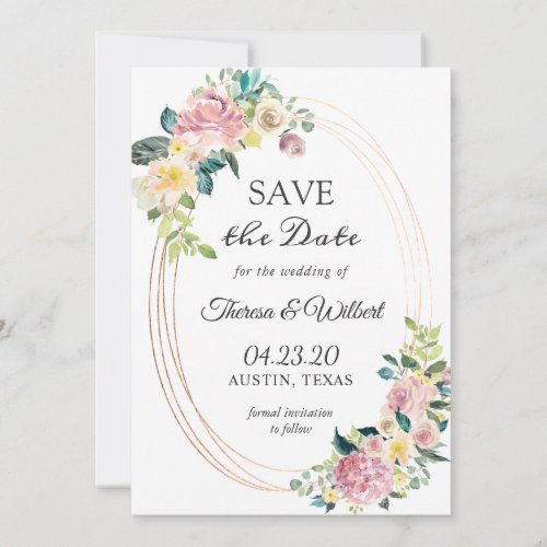 Modern Oval Frame Pastel Floral Save the Date