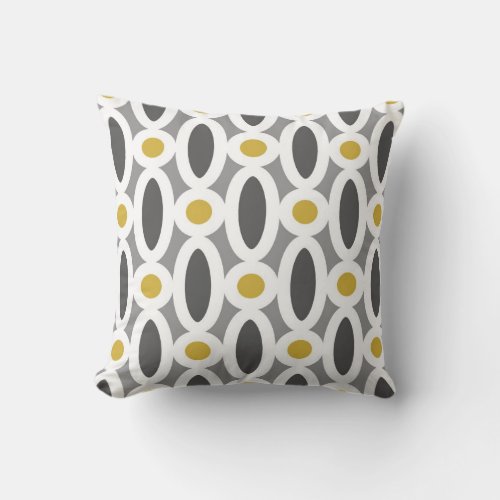 Modern Oval Links Pattern in Mustard and Grey Throw Pillow