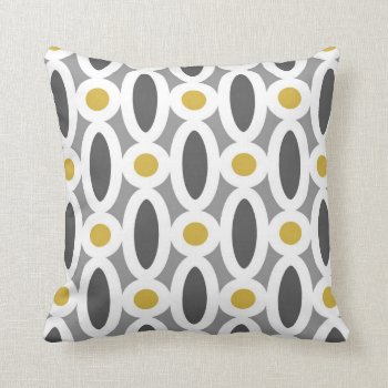Modern Oval Links Pattern In Mustard And Grey Throw Pillow by AnyTownArt at Zazzle