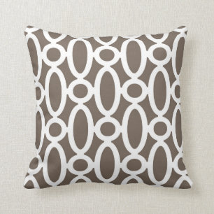 Modern Oval Links Pattern in Taupe and White Throw Pillow
