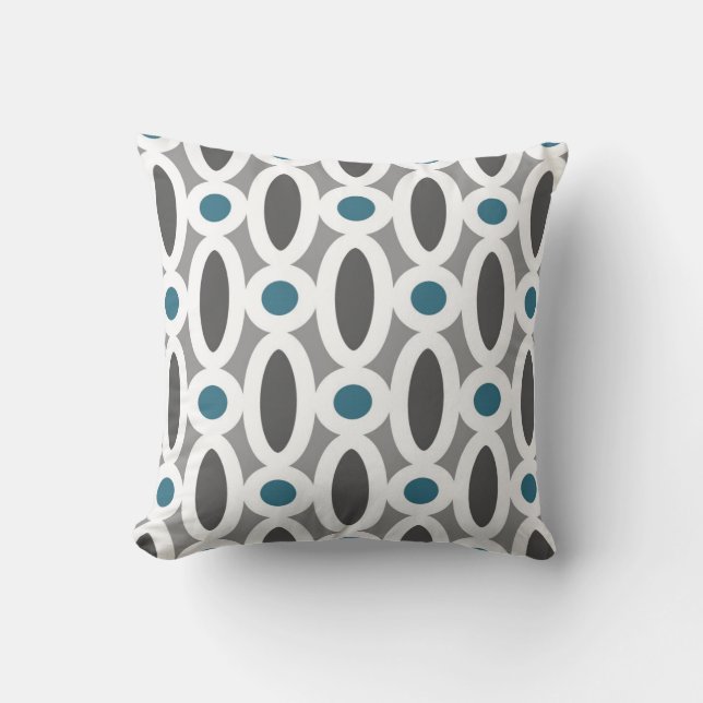 Modern Oval Links Pattern in Teal and Grey Throw Pillow (Front)