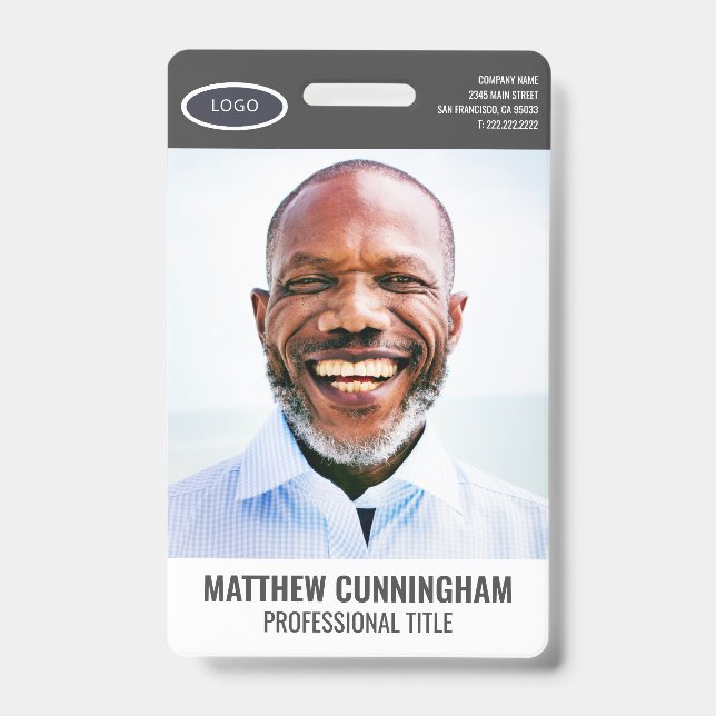 Modern Oval Logo  Employee Photo Name Barcode Badge (Front)