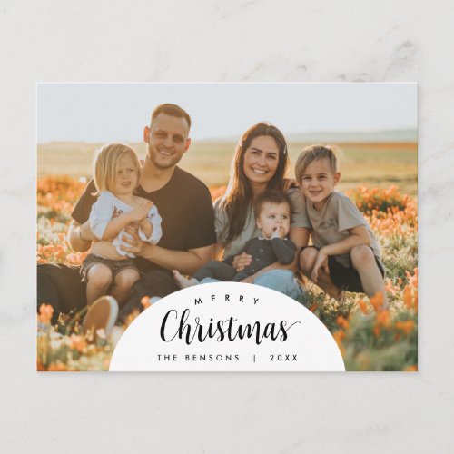 Modern Oval Merry Christmas Family Photo Greeting Postcard