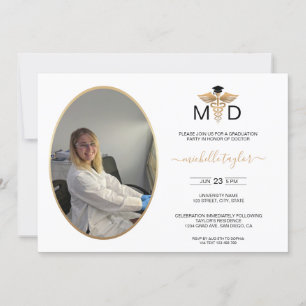 Modern Oval Photo MD Doctor of Medicine Graduation Invitation