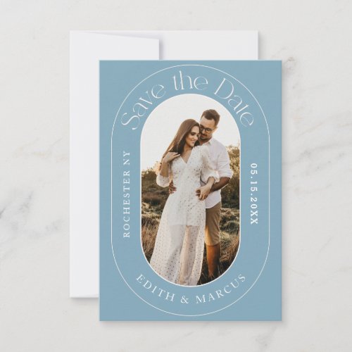 Modern Oval Photo Save the Date Dusy Blue