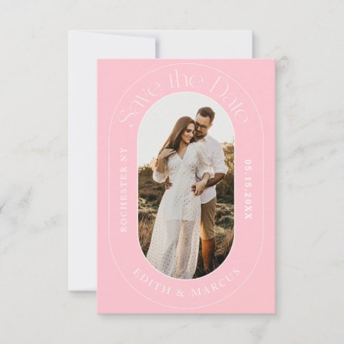 Modern Oval Photo Save the Date Pink
