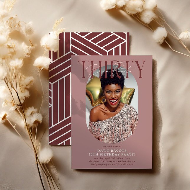 Modern Oval Photo & Signature 30th Birthday Invitation (Creator Uploaded)
