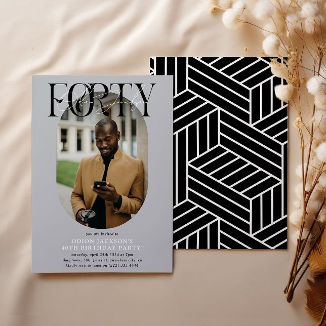 Modern Oval Photo & Signature 40th Birthday Invitation (Creator Uploaded)