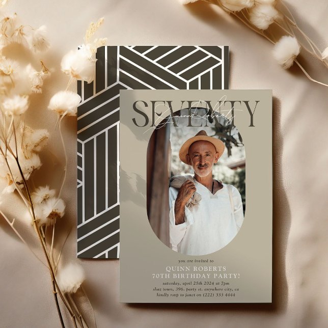 Modern Oval Photo & Signature 70th Birthday Invitation (Creator Uploaded)