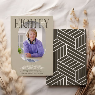 Modern Oval Photo & Signature 80th Birthday Invitation