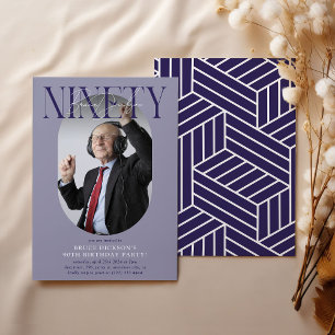 Modern Oval Photo & Signature 90th Birthday Invitation