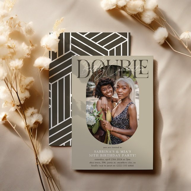 Modern Oval Photo & Signature Double Birthday Invitation (Creator Uploaded)